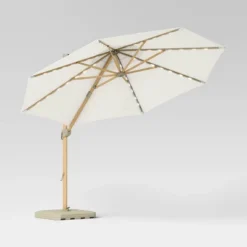 11' Round Offset Solar Outdoor Patio Market Umbrella With Light Wood Pole - Threshold™ -Brick Wall GUEST 00072754 3c36 4764 9f6d bc96306b1ee5