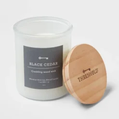 9oz Milky White Glass Woodwick Candle With Wood Lid And Stamped Logo Black Cedar - Threshold™ -Brick Wall GUEST 03c5dd05 5786 45f7 806d 1bc1a99debba