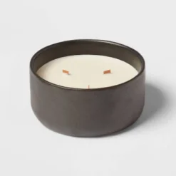 16oz Blackened Bowl Ceramic With Multi Woodwick And Dustcover Acorn + Pine Candle Black - Threshold™ -Brick Wall GUEST 0692b5dd 17a3 45e3 8878 e98369c2410e