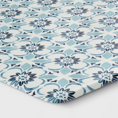 1'5"x2'6" Medallion Comfort Mat Blue - Threshold™: Skid-Resistant Indoor Floor Mat, Kitchen Use, Flat Pile 4 1'5"x2'6" Medallion Comfort Mat Blue - Threshold™: Skid-Resistant Indoor Floor Mat, Kitchen Use, Flat Pile - Image 2