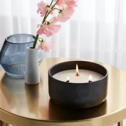 16oz Blackened Bowl Ceramic With Multi Woodwick And Dustcover Dried Leaves + Hickory Candle Black - Threshold™