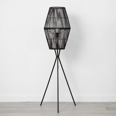 Diamond Tripod Floor Lamp Black With Rattan Shade (Includes LED Light Bulb) - Threshold™: Nautical Standing Illumination 3 Diamond Tripod Floor Lamp Black With Rattan Shade (Includes LED Light Bulb) - Threshold™: Nautical Standing Illumination