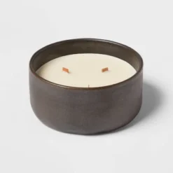 16oz Blackened Bowl Ceramic With Multi Woodwick And Dustcover Warm Cider + Cinnamon Candle Black - Threshold™ -Brick Wall GUEST 2204d297 afb2 4733 88bb 89971aaf9dfe