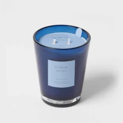 Colored Vase Glass With Dustcover Marine Moss Candle Blue - Threshold™ -Brick Wall GUEST 2f74f3e1 96a9 4d09 847e 100c47a93447