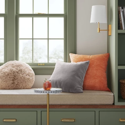 Washed Cotton Velvet Square Throw Pillow Gray - Threshold™: Indoor Use, Hidden Zipper, 18x18" 3 Washed Cotton Velvet Square Throw Pillow Gray - Threshold™: Indoor Use, Hidden Zipper, 18x18"