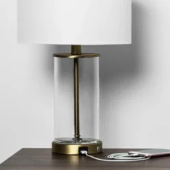 Fillable Accent With USB Table Lamp Brass - Threshold™: Modern Glass Nightstand Lamp, ETL Listed, No Bulb Included -Brick Wall GUEST 4230aee3 786a 4bde a46a 8ba460f4ad48 1