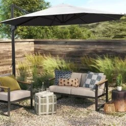 10' Round Solid Offset Outdoor Patio Cantilever Umbrella With Black Pole - Threshold™