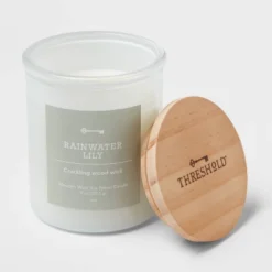 9oz Milky White Glass Woodwick Candle With Wood Lid And Stamped Logo Rainwater Lily - Threshold™ -Brick Wall GUEST 4d79ad99 bd6e 4245 8b1a 472320536b1d