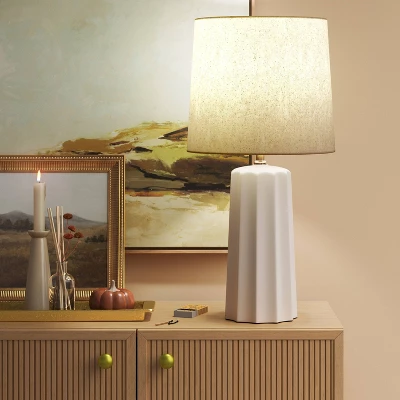24.75"x13" Ribbed Ceramic Table Lamp Cream - Threshold™: Bedside, Nightstand, No Assembly Required 4 24.75"x13" Ribbed Ceramic Table Lamp Cream - Threshold™: Bedside, Nightstand, No Assembly Required - Image 2