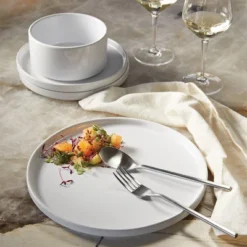 12pc Stoneware Stella Dinnerware Sets White - Threshold™: Solid Dishware Set, Service For 4, Microwave & Dishwasher Safe