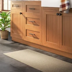 1'8"x5' Rectangle Indoor Floor Mat Tan - Threshold™: Kitchen Runner, Basket Weave, Flat Pile, Polyester