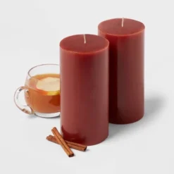 2pk Pillars Warm Cider & Cinnamon Red - Threshold™ -Brick Wall GUEST 56b3b6e9 0a2f 482d 9c6f d701a7f2f840
