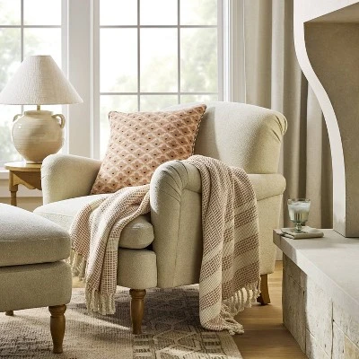 Square Geo Pattern With Striped Piping Peach - Threshold™ Design With Studio McGee 3 Square Geo Pattern With Striped Piping Peach - Threshold™ Design With Studio McGee