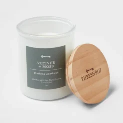 9oz Milky White Glass Woodwick Candle With Wood Lid And Stamped Logo Vetiver And Moss - Threshold™ -Brick Wall GUEST 661d98ea 79eb 43f2 8be7 16bfe41ae1ef