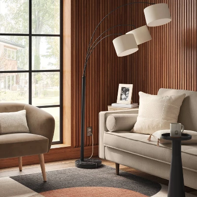 82"x56" Avenal 3-Head Shaded Arc Floor Lamp Black - Threshold™: Adjustable Standing Light For Living Room 4 82"x56" Avenal 3-Head Shaded Arc Floor Lamp Black - Threshold™: Adjustable Standing Light For Living Room - Image 2