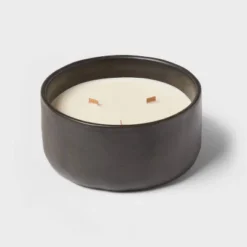 16oz Blackened Bowl Ceramic With Multi Woodwick And Dustcover Spice Vanilla Fig Candle Black - Threshold™ -Brick Wall GUEST 6f4c72d4 4d0b 4151 90e7 6b26702d70c4