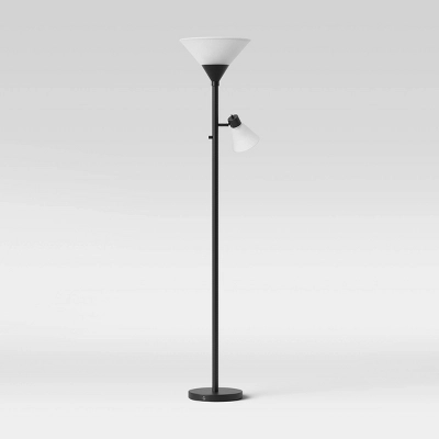 Mother Daughter Torchiere Floor Lamp Black With Glass Shade - Threshold™: Metal Body, ETL Listed, Dimmable 5 Mother Daughter Torchiere Floor Lamp Black With Glass Shade - Threshold™: Metal Body, ETL Listed, Dimmable - Image 3