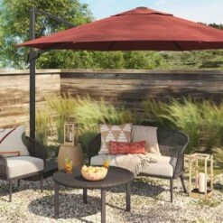11'x11' Offset Patio Umbrella Sienna - Black Pole - Threshold™