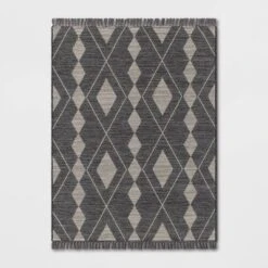 Striped Diamonds Rectangular Woven Outdoor Area Rug Charcoal Gray - Threshold™ -Brick Wall GUEST 9237057a 1f74 4811 b20b 72294cdc7eda