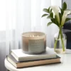 14oz Lidded Gray Glass Jar Crackling Wooden 3-Wick Candle With Paper Label Rainwater Lily - Threshold™ -Brick Wall GUEST 956f10a1 73cb 45ab 8b9c 6c121a444849