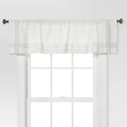 1pc 54"x15" Light Filtering Stripe Border Window Valance Cream/Gray - Threshold™