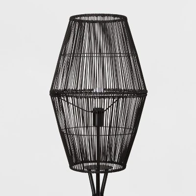 Diamond Tripod Floor Lamp Black With Rattan Shade (Includes LED Light Bulb) - Threshold™: Nautical Standing Illumination 4 Diamond Tripod Floor Lamp Black With Rattan Shade (Includes LED Light Bulb) - Threshold™: Nautical Standing Illumination - Image 2