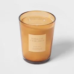 Colored Vase Glass With Dustcover Tobacco And Bergamot Candle Yellow - Threshold™ -Brick Wall GUEST b93280db 41cc 4916 9fbe 5bb9cb7d18d7