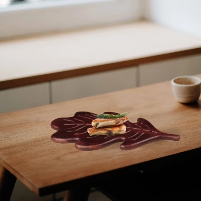 Wooden Round Leaf Shape Serving Board With Handle Dark Brown - Threshold™ 3 Wooden Round Leaf Shape Serving Board With Handle Dark Brown - Threshold™