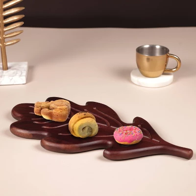 Wooden Round Leaf Shape Serving Board With Handle Dark Brown - Threshold™ 4 Wooden Round Leaf Shape Serving Board With Handle Dark Brown - Threshold™ - Image 2