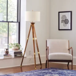 60"x16" Tripod Floor Lamp Oak Tone Wooden Finish - Threshold™: Elegant Standing Lighting, 3-Way Switch, UL Listed -Brick Wall GUEST c2f8f53a ec73 4620 85f4 88ec9ed0366f 1