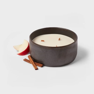 16oz Blackened Bowl Ceramic With Multi Woodwick And Dustcover Honeycrisp Apple Cider Candle Black - Threshold™ 4 16oz Blackened Bowl Ceramic With Multi Woodwick And Dustcover Honeycrisp Apple Cider Candle Black - Threshold™ - Image 2