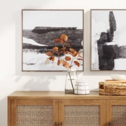 (Set Of 2) 24" X 24" Framed Canvas Black - Threshold™: Modern Style, Digital Abstract Art, Vertical Polystyrene Frame