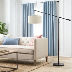 70"x16" Cantilever Drop Pendant Swing Arm Floor Lamp Brown - Threshold™: Adjustable, Metal Body, Linen Shade -Brick Wall GUEST cd0c3cb9 dbb5 466d 9069 486b7c8203dd