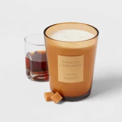 Colored Vase Glass With Dustcover Tobacco And Bergamot Candle Yellow - Threshold™ -Brick Wall GUEST cedda737 4d61 46dc 8940 71dbc6ecccd9