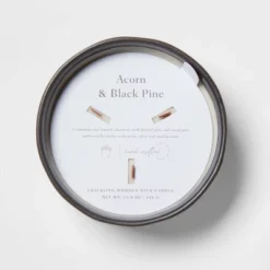 16oz Blackened Bowl Ceramic With Multi Woodwick And Dustcover Acorn + Pine Candle Black - Threshold™ -Brick Wall GUEST d44c55bc 8d38 4702 a280 01753303db3d