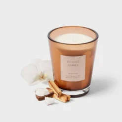 Colored Vase Glass With Dustcover Desert Amber Candle Brown - Threshold™ -Brick Wall GUEST e04dd97a 60d2 47f3 8c9e d2c66d5c07ac