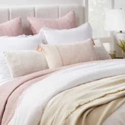 Bed Lumbar Texture Tonal Plaid Decorative Throw Pillow Off White - Threshold™ Designed With Studio McGee: Cotton & Acrylic, Indoor Use