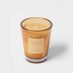 Colored Vase Glass With Dustcover Tobacco And Bergamot Candle Yellow - Threshold™ -Brick Wall GUEST f2d322ed 7929 4fe4 80ce 3b86e1456d1f