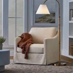 Rattan Wrap Arc Floor Lamp Brass (Includes LED Light Bulb) - Threshold™ Designed With Studio McGee -Brick Wall GUEST f4ed067b 7482 4d63 b728 f9f017a4815b