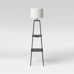 20" Etagere Power Source Shelf Floor Lamp Black Metal/Wood - Threshold™: USB Port, Modern Design