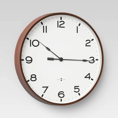 16" Thin Frame Wall Clock Red/Brown - Threshold™: Elegant Indoor Timepiece, Bold Numerals 4 16" Thin Frame Wall Clock Red/Brown - Threshold™: Elegant Indoor Timepiece, Bold Numerals - Image 2